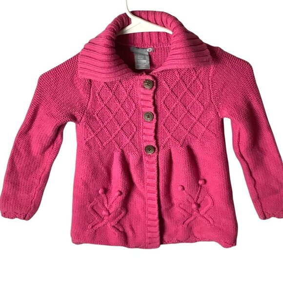 Girls Pink Knit Cardigan Sweater Size M 5-6 Diamond Pattern Button Front - Picture 1 of 13